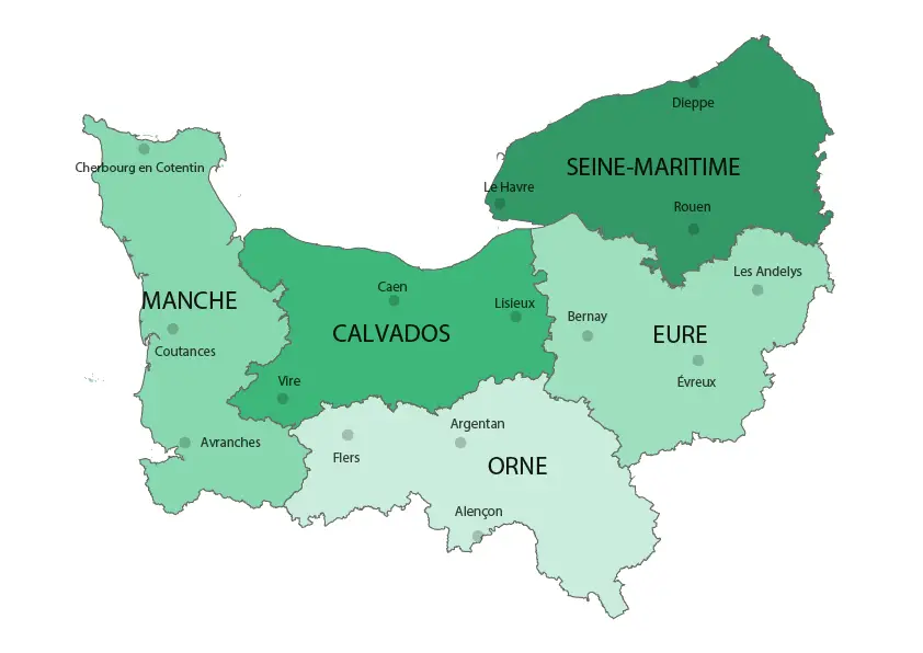 Carte de la région Normandie pour projet d'isolation extérieure